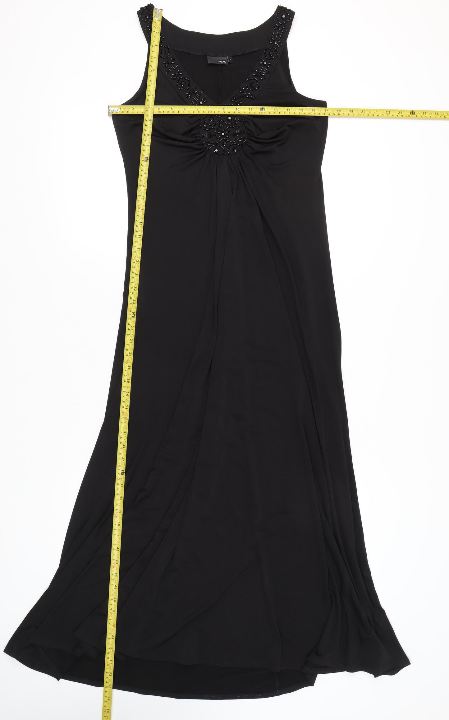 Next Women's Black Beaded V-Neck Sleeveless Maxi Dress Size 14