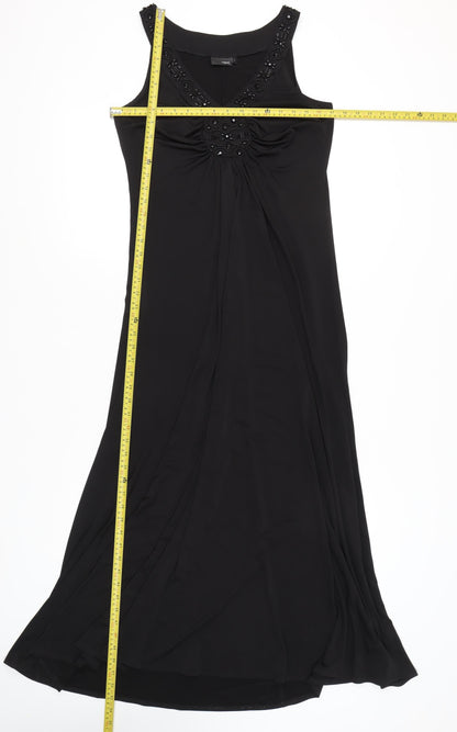 Next Women's Black Beaded V-Neck Sleeveless Maxi Dress Size 14