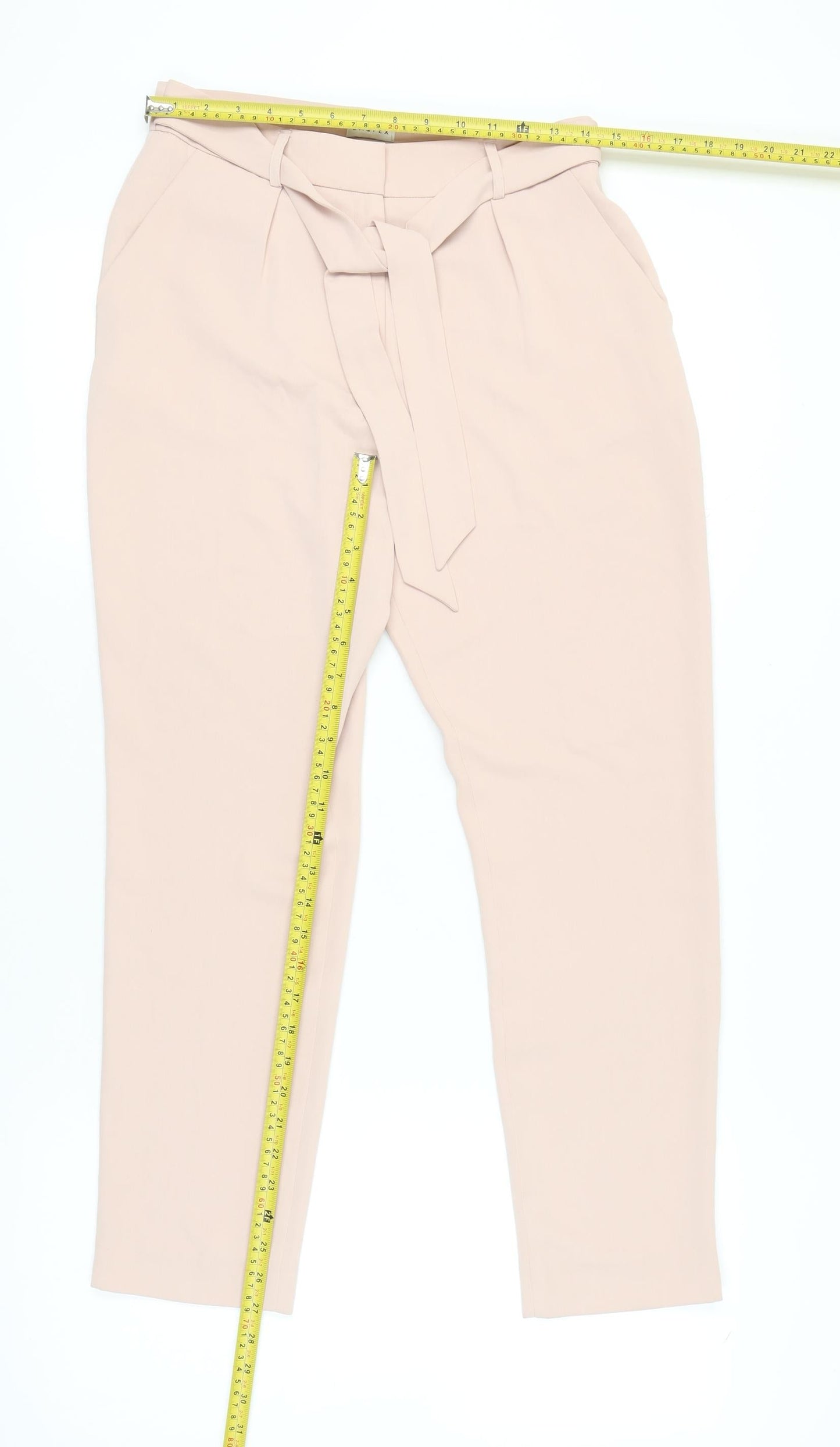 Womens UK Size 10 Eastex Regular Fit Paperbag Beige Trousers
