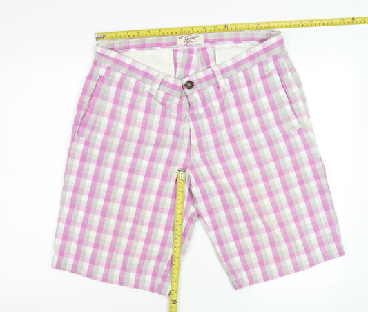 Original Penguin Men's Pink Check Chino Shorts Size 36 Cotton Regular Fit