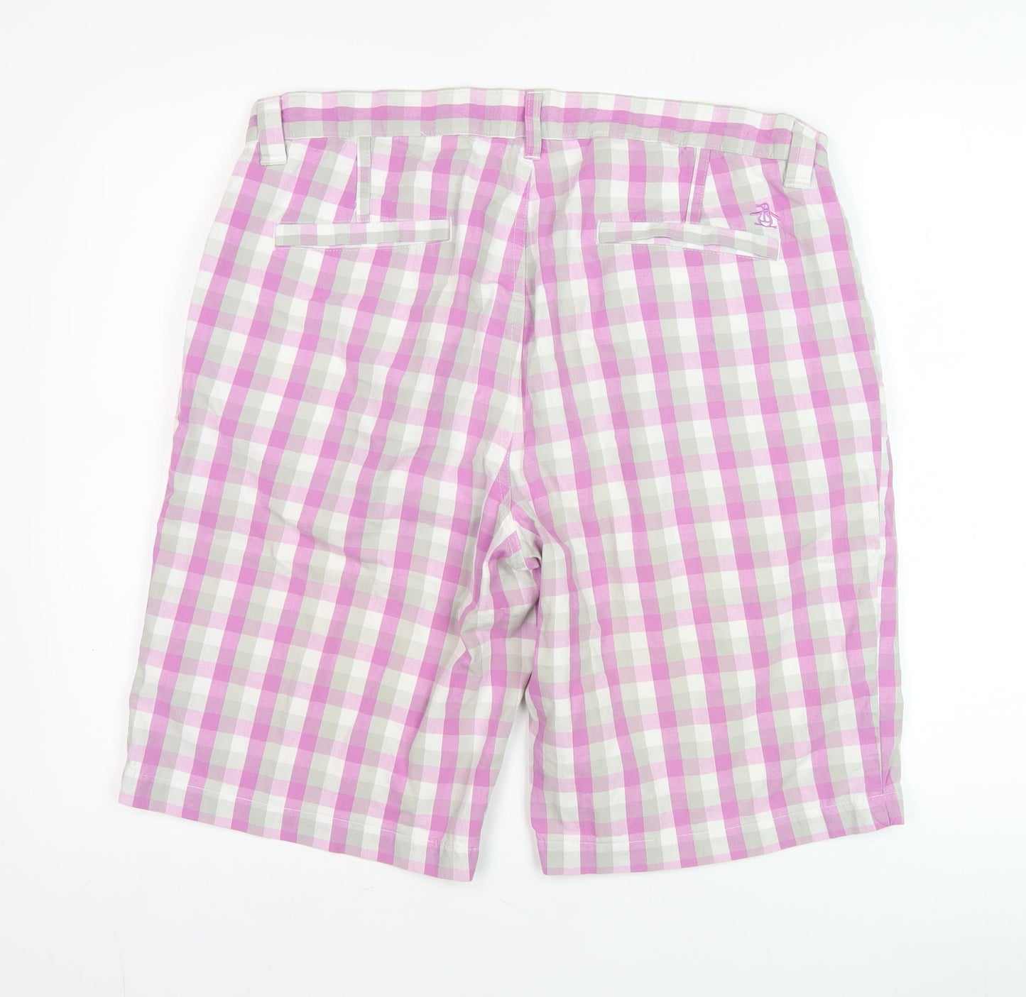 Original Penguin Men's Pink Check Chino Shorts Size 36 Cotton Regular Fit