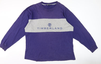 Timberland Men's Purple Grey Logo Sweater L Vintage 90s Crew Neck Pullover