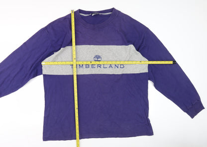Timberland Men's Purple Grey Logo Sweater L Vintage 90s Crew Neck Pullover