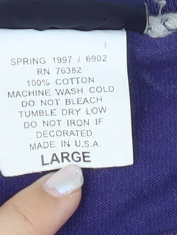 Timberland Men's Purple Grey Logo Sweater L Vintage 90s Crew Neck Pullover