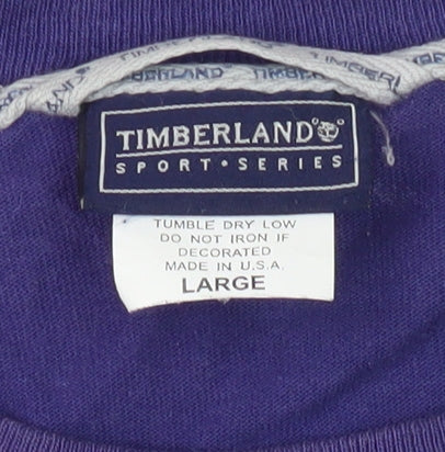 Timberland Men's Purple Grey Logo Sweater L Vintage 90s Crew Neck Pullover