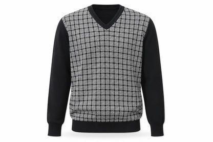 Smog Men's Black Check Front V-Neck Pullover Jumper M Regular