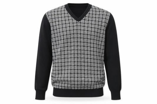 Smog Men's Black Check Front V-Neck Pullover Jumper M Regular
