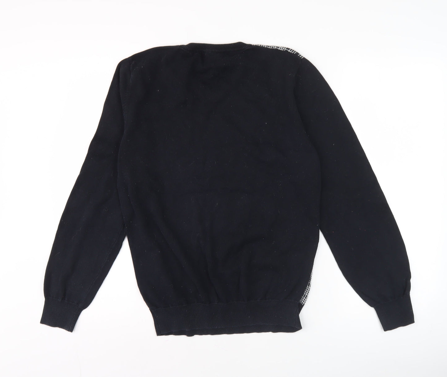 Smog Men's Black Check Front V-Neck Pullover Jumper M Regular