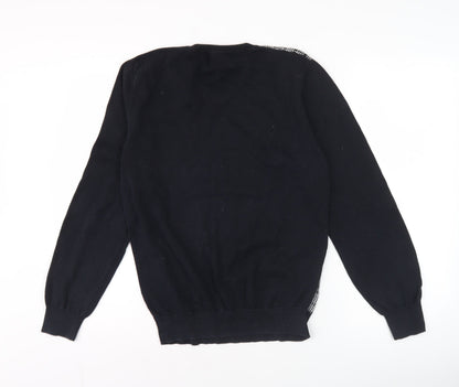Smog Men's Black Check Front V-Neck Pullover Jumper M Regular