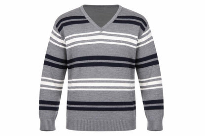 Lewis & Finch Men’s Grey Striped V-Neck Pullover Jumper L