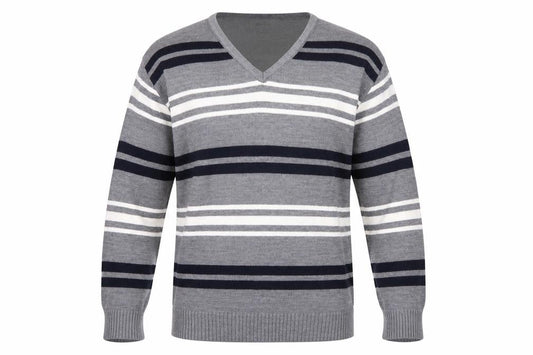 Lewis & Finch Men’s Grey Striped V-Neck Pullover Jumper L