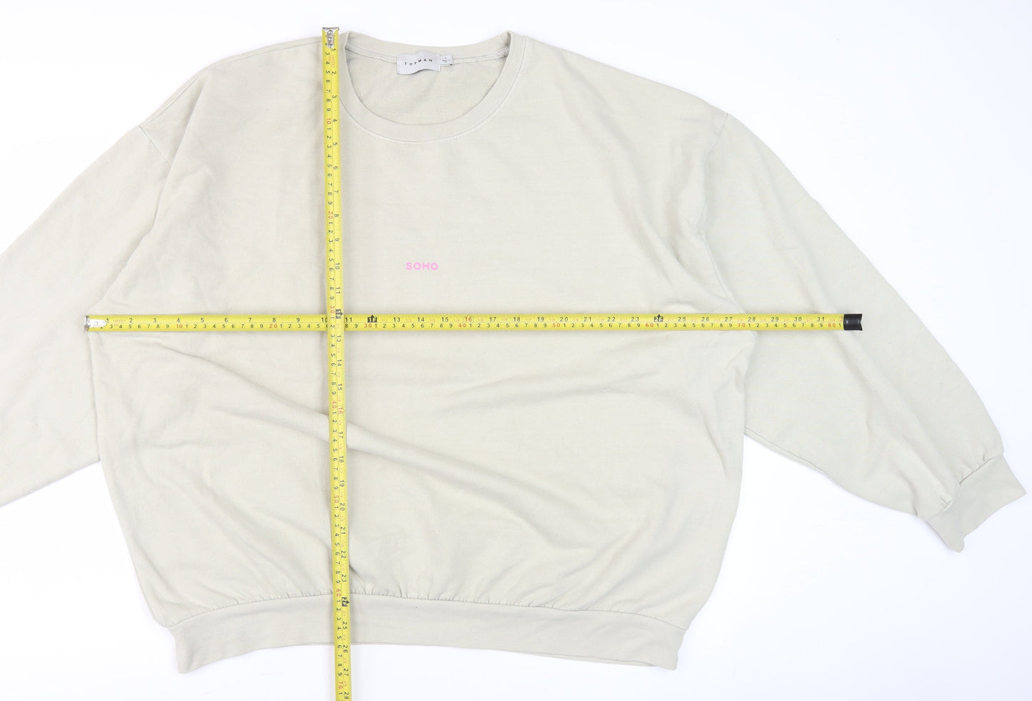 Topman Men’s Beige Soho Logo Sweatshirt L Regular Fit Crew Neck