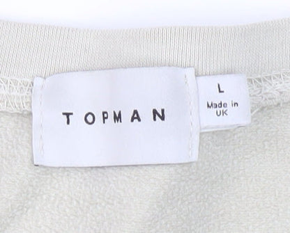 Topman Men’s Beige Soho Logo Sweatshirt L Regular Fit Crew Neck