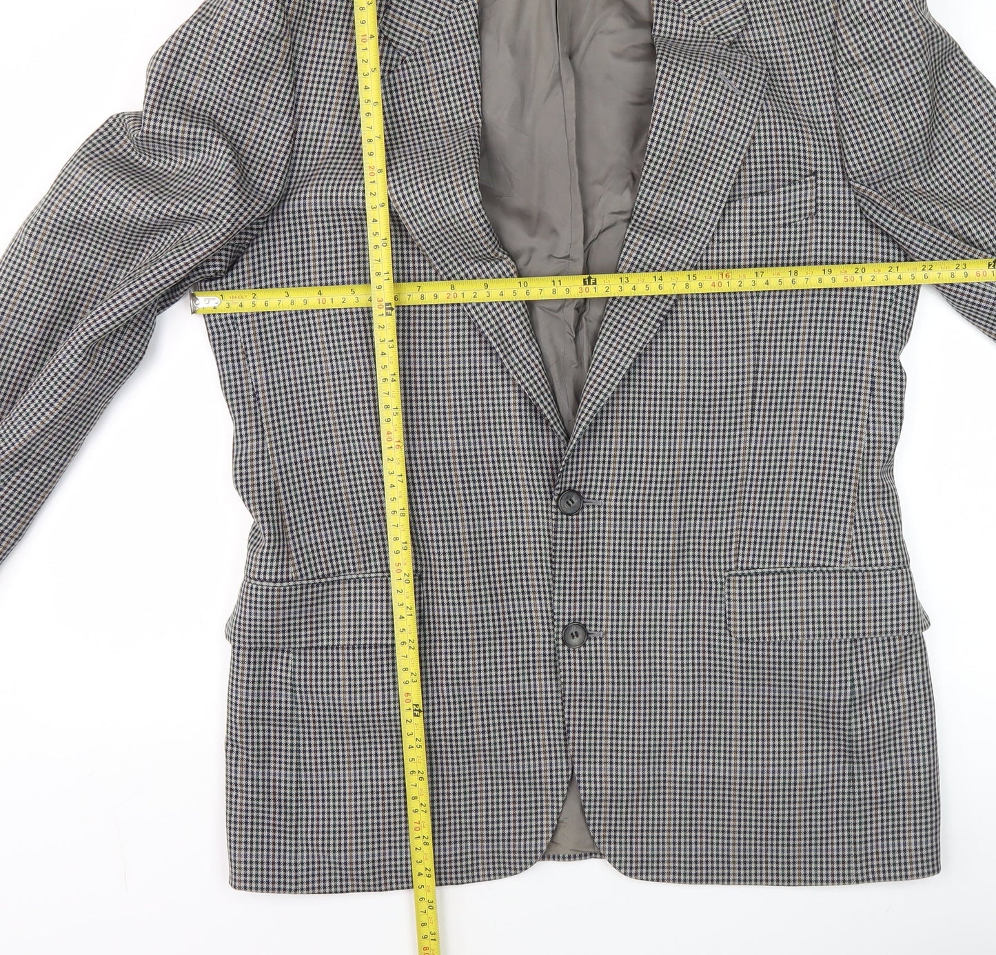 Jaeger Men's Grey Check Wool Blazer Jacket 50R Regular Fit