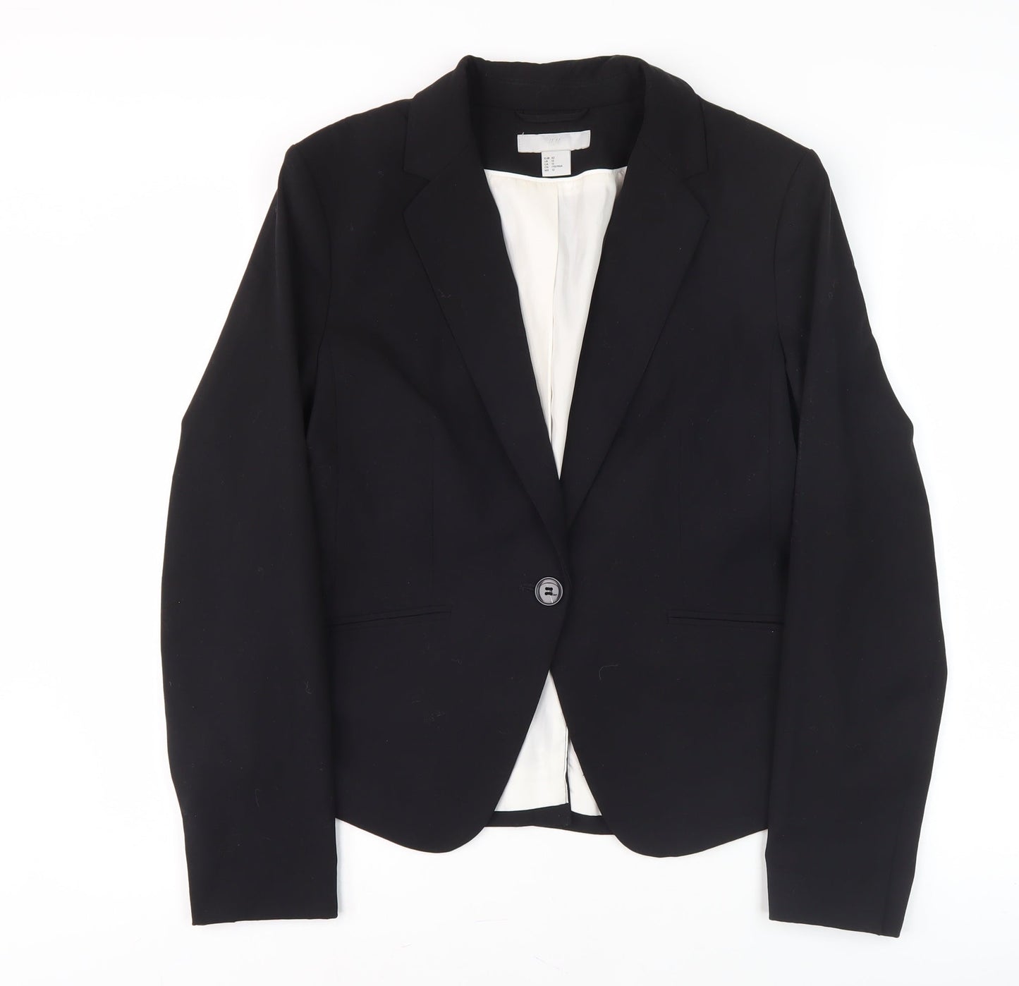 H&M Women’s Black Blazer Size 14 Regular Fit Single-Breasted Notch Lapel