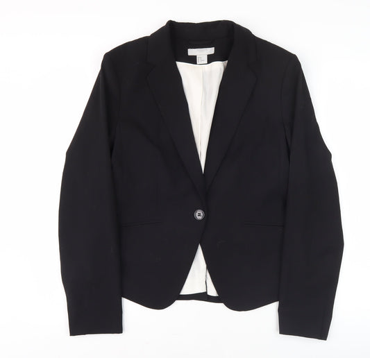 H&M Women’s Black Blazer Size 14 Regular Fit Single-Breasted Notch Lapel