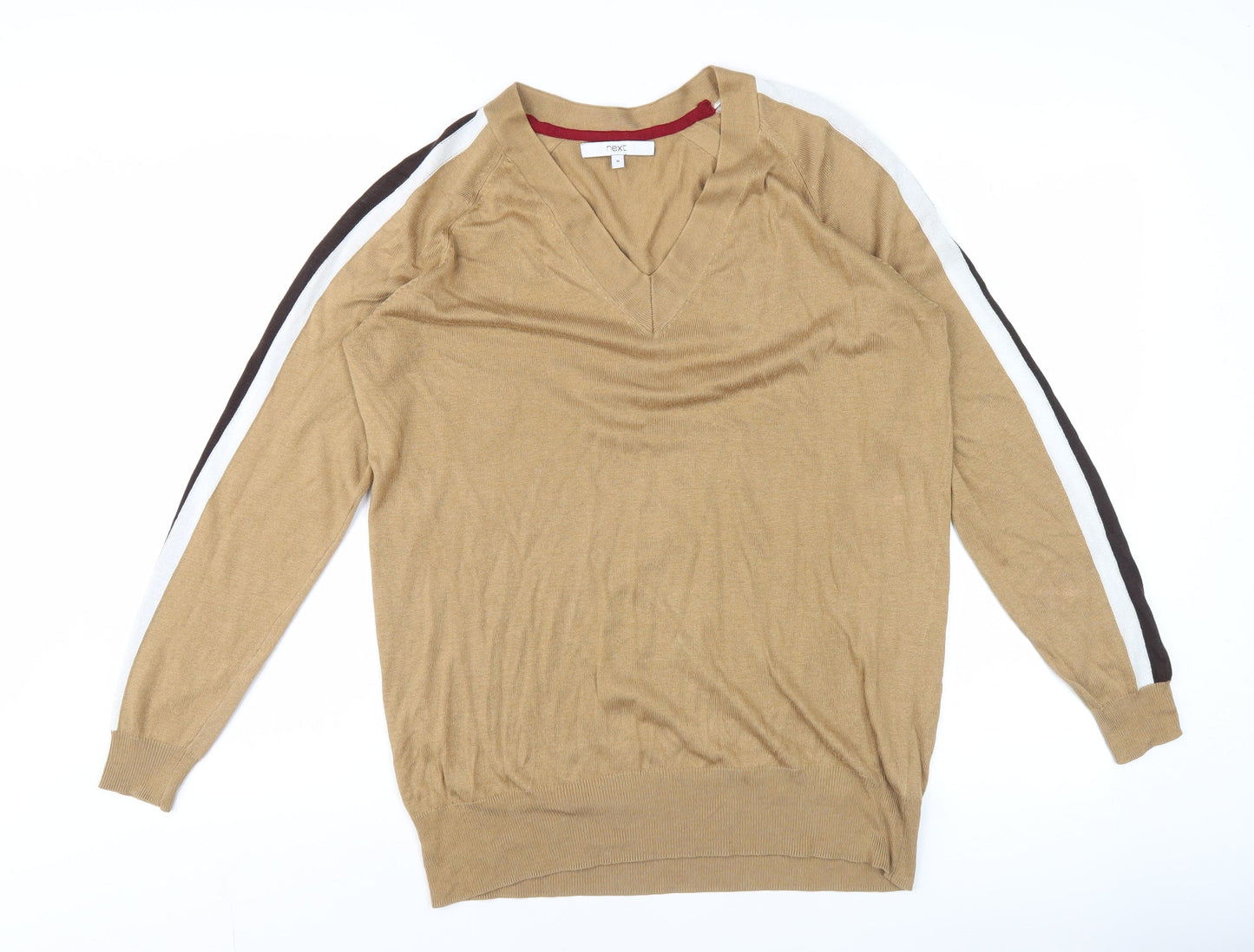 Next Men's Beige V-Neck Knit Jumper Medium Long Sleeve Casual