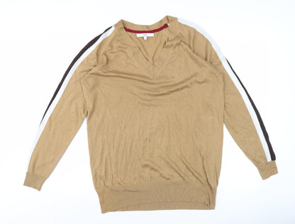 Next Men's Beige V-Neck Knit Jumper Medium Long Sleeve Casual