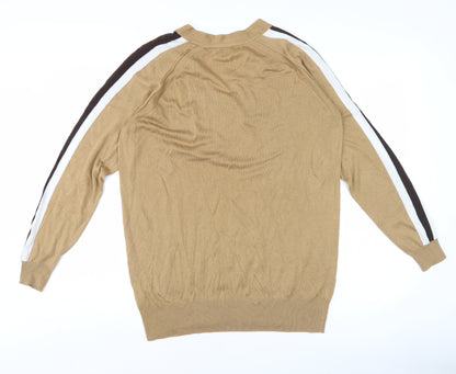 Next Men's Beige V-Neck Knit Jumper Medium Long Sleeve Casual