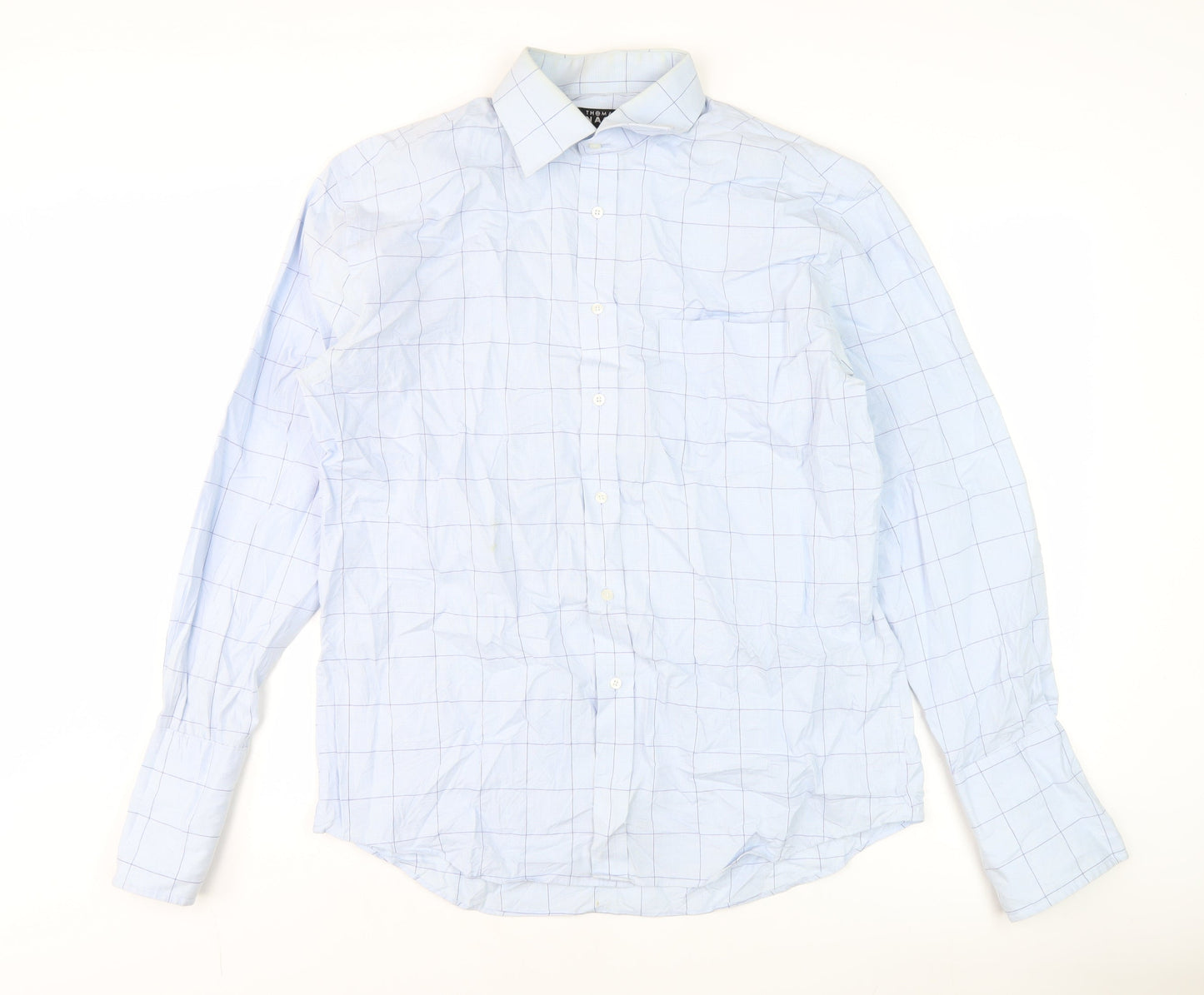 Thomas Nash Men's Blue Check 16in Cotton Long Sleeve Shirt