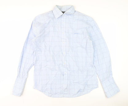 Thomas Nash Men's Blue Check 16in Cotton Long Sleeve Shirt