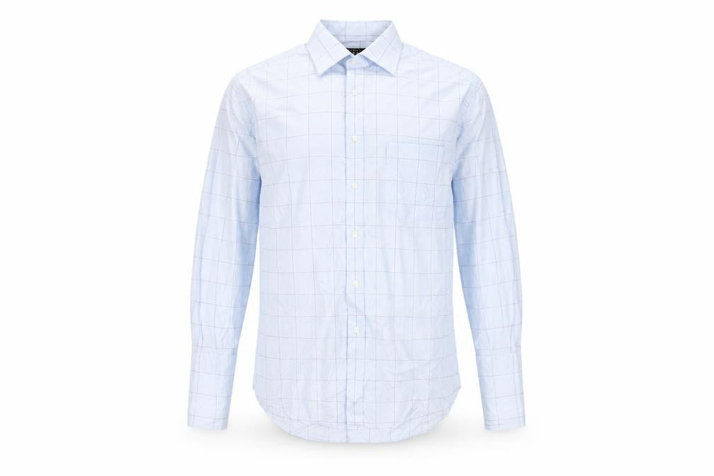 Front view of Thomas Nash Men's Blue Check 16in Cotton Long Sleeve Shirt