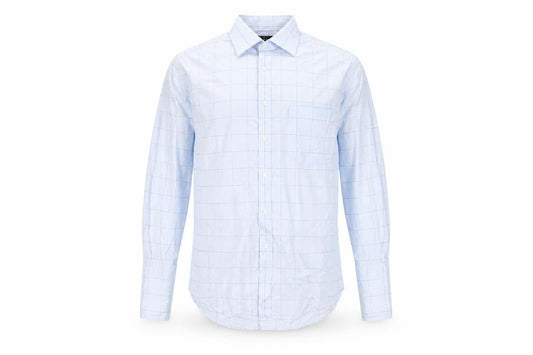 Front view of Thomas Nash Men's Blue Check 16in Cotton Long Sleeve Shirt