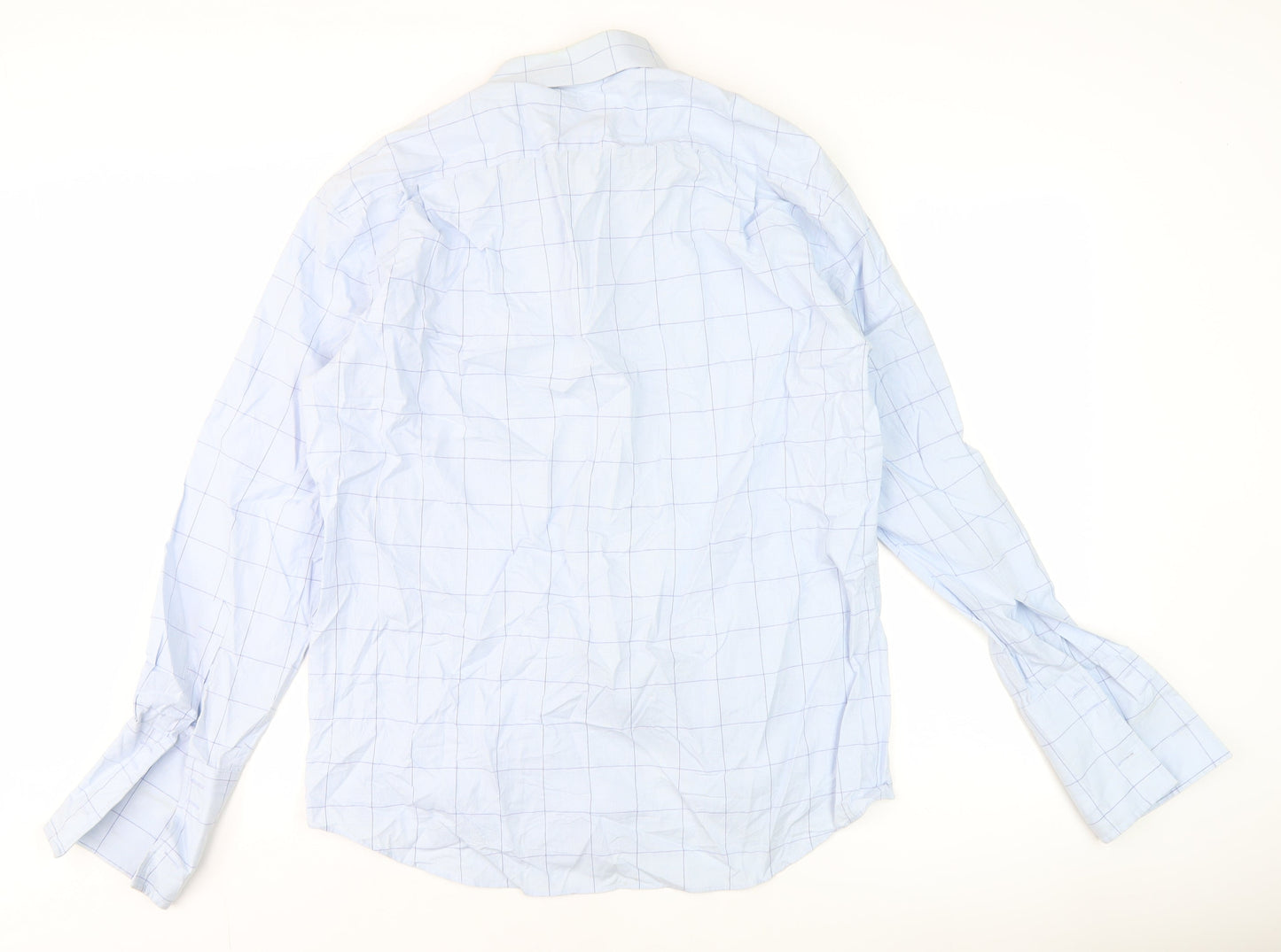 Thomas Nash Men's Blue Check 16in Cotton Long Sleeve Shirt