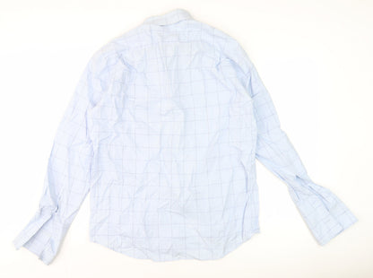 Thomas Nash Men's Blue Check 16in Cotton Long Sleeve Shirt