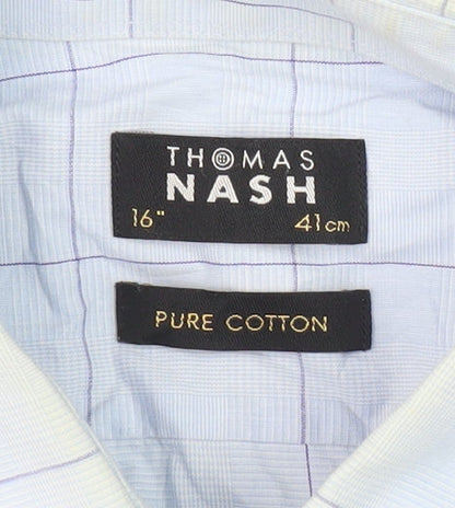 Thomas Nash Men's Blue Check 16in Cotton Long Sleeve Shirt