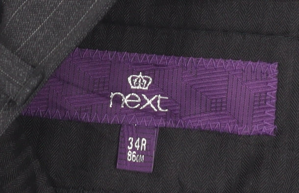 Next Men’s Black Pinstripe Dress Trousers 34R Wool Blend Regular Fit