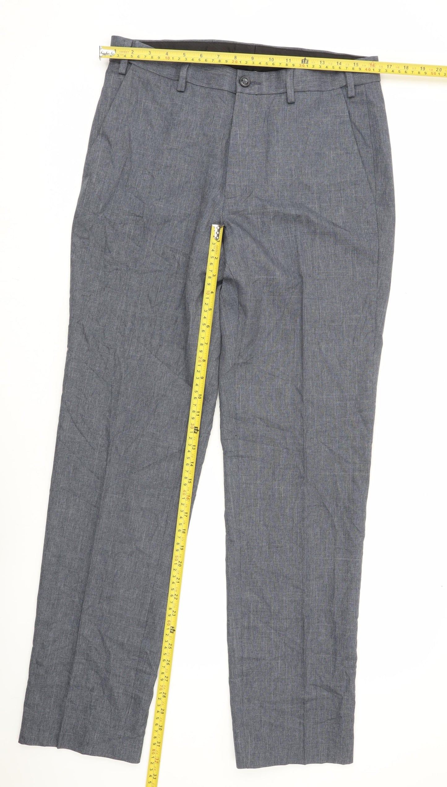 Marks and Spencer Men's Grey Regular Fit Chambray Trousers 32x33