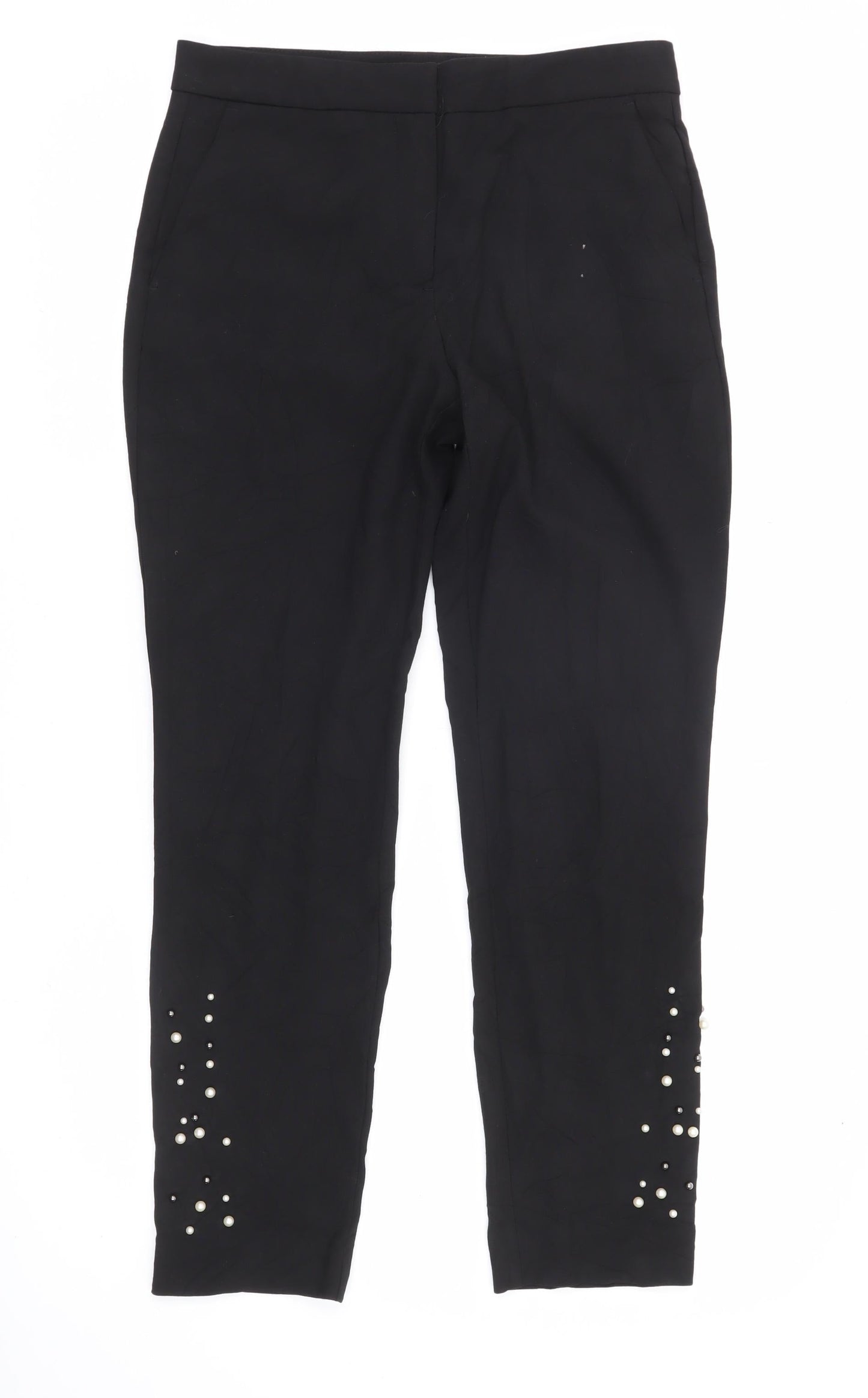Zara Basic Women’s Black XS Skinny Trousers Beaded Ankle Autumn Winter