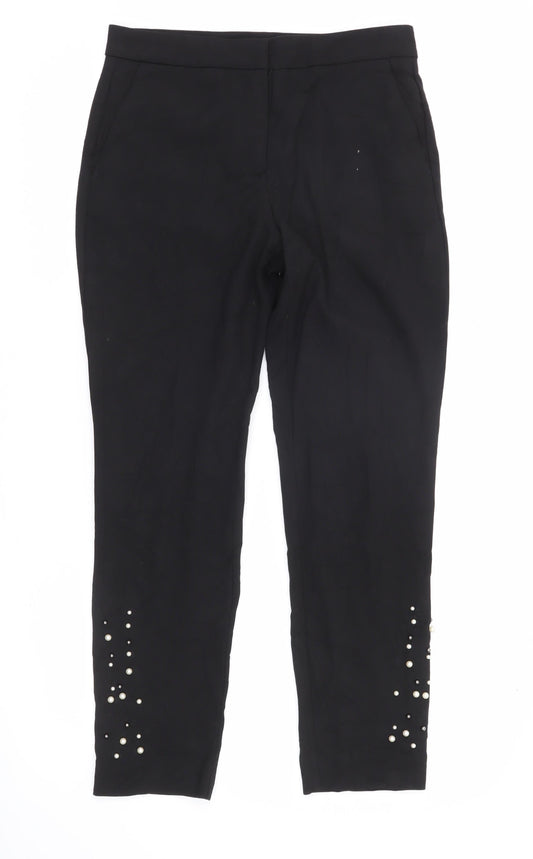 Zara Basic Women’s Black XS Skinny Trousers Beaded Ankle Autumn Winter