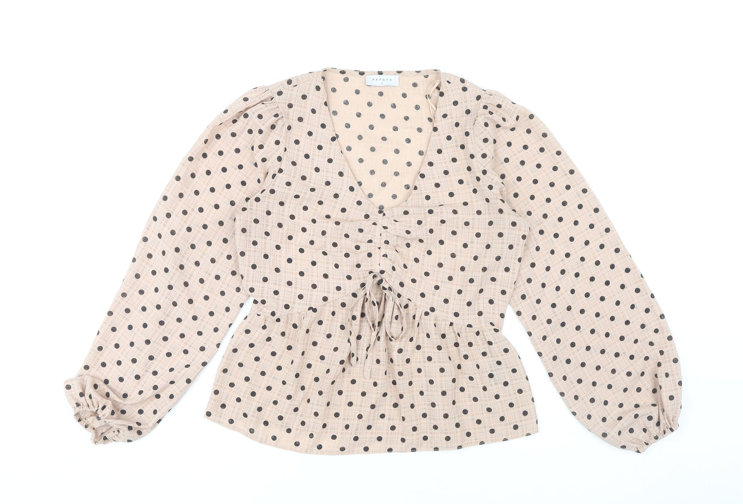 Papaya Women’s Beige Polka Dot Wrap Blouse Size 8 Long Sleeve