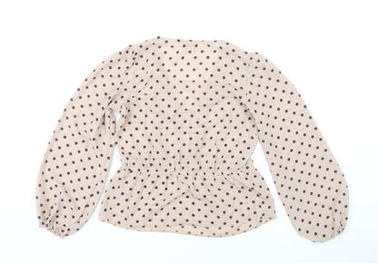 Papaya Women’s Beige Polka Dot Wrap Blouse Size 8 Long Sleeve
