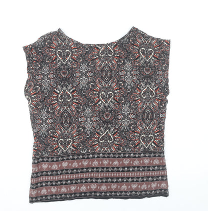Womens UK Size 10 Apricot Multicoloured Tunic Blouse