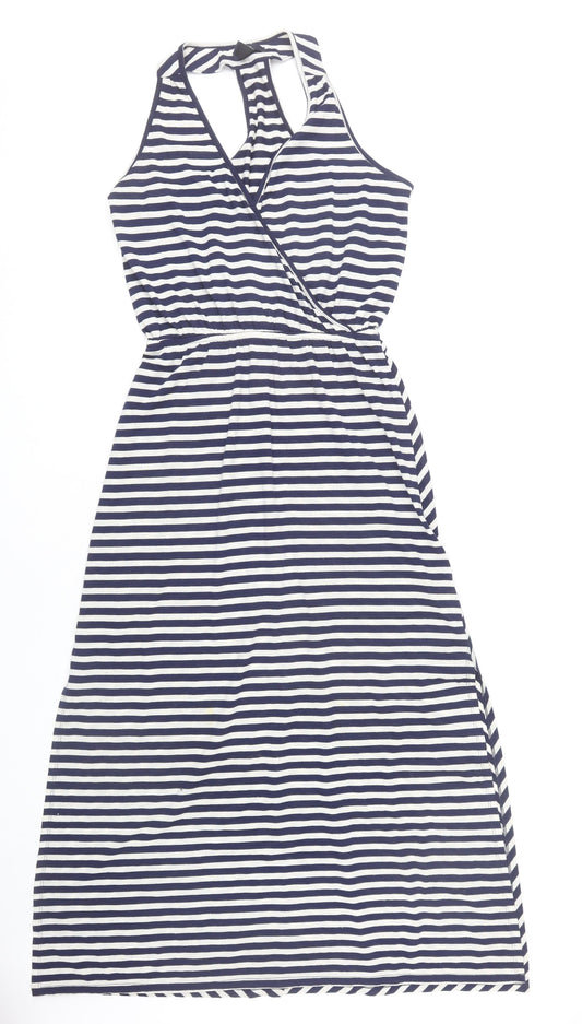 Gap Women’s Blue Striped Halter Wrap Midi Dress XS Nautical Summer