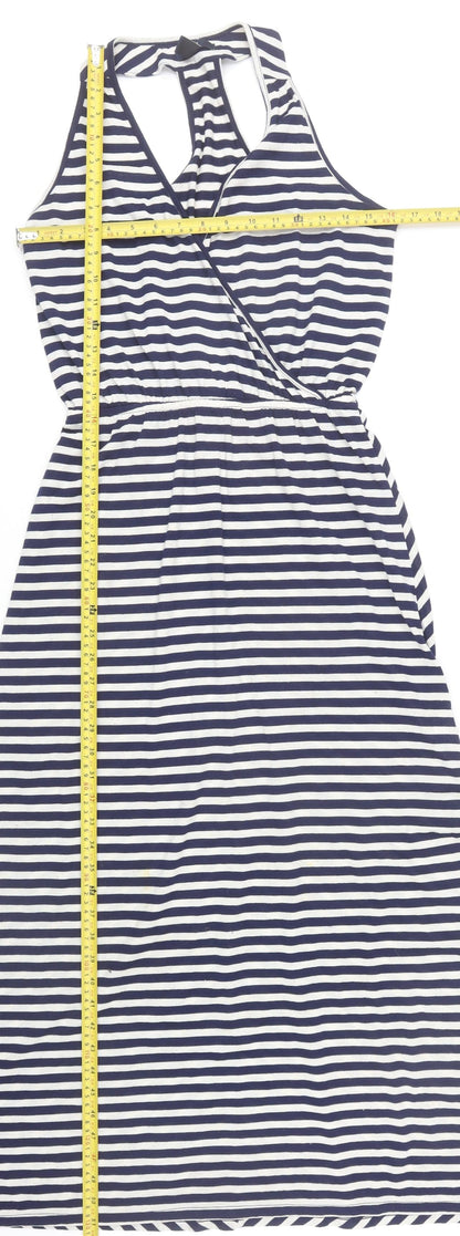 Gap Women’s Blue Striped Halter Wrap Midi Dress XS Nautical Summer