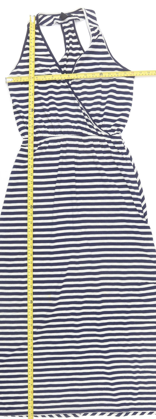 Gap Women’s Blue Striped Halter Wrap Midi Dress XS Nautical Summer