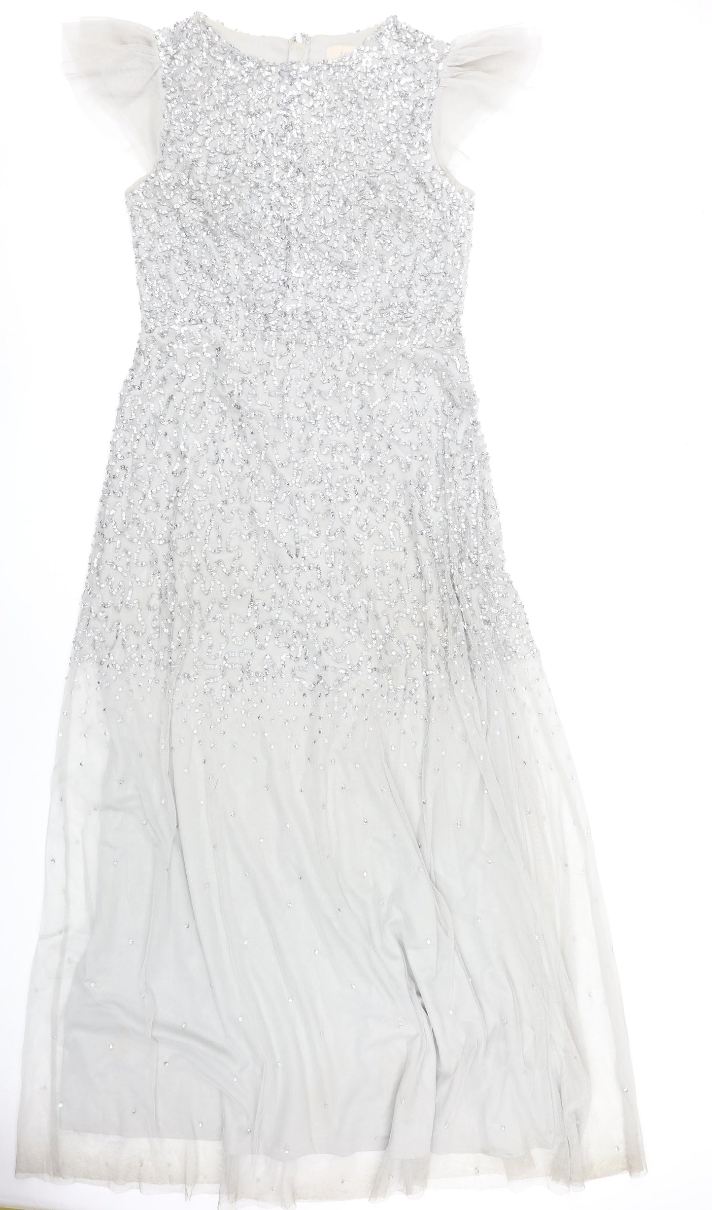 Coast Women’s Silver Beaded Sequin Maxi Dress Size 14 Formal Wedding