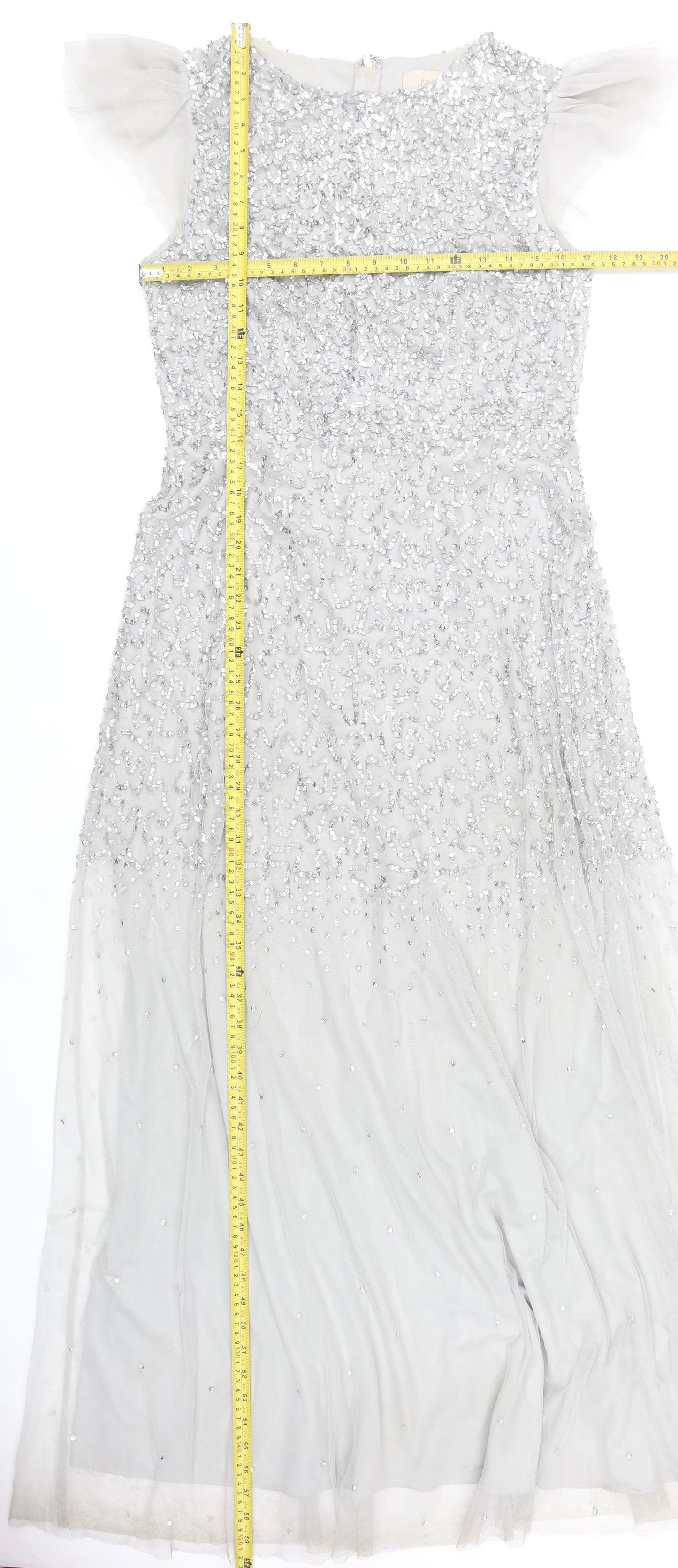 Coast Women’s Silver Beaded Sequin Maxi Dress Size 14 Formal Wedding