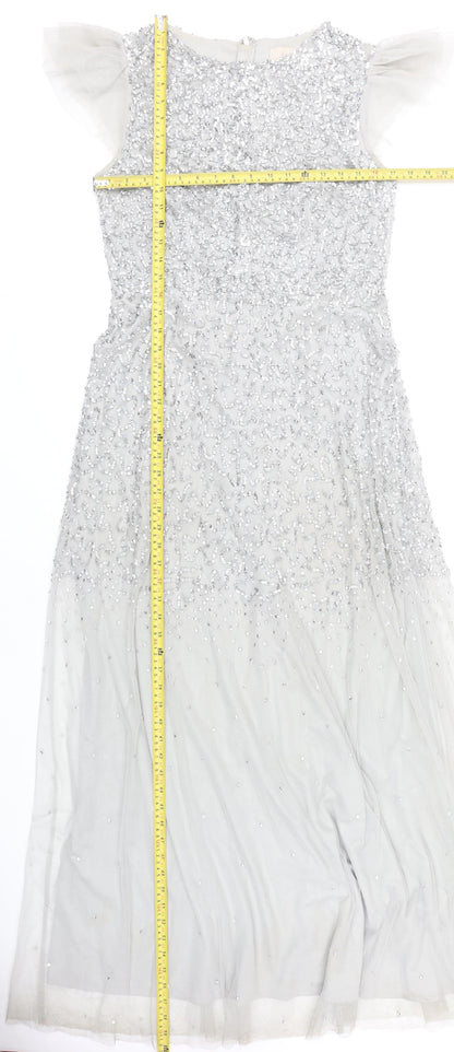 Coast Women’s Silver Beaded Sequin Maxi Dress Size 14 Formal Wedding