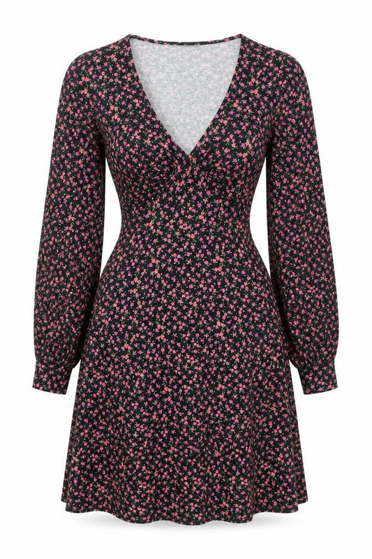 ASOS DESIGN Women’s Black Floral A-Line Short Dress UK 6