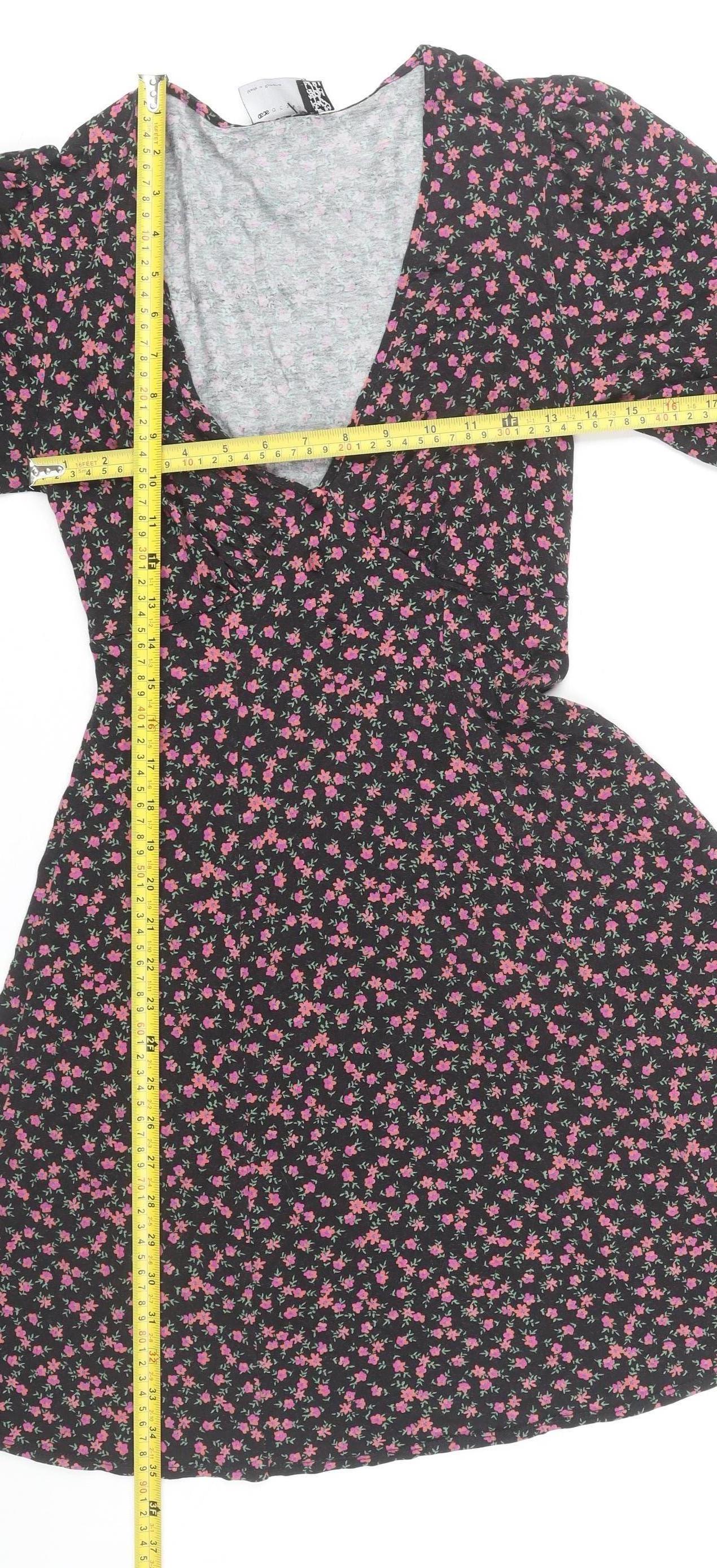 ASOS DESIGN Women’s Black Floral A-Line Short Dress UK 6