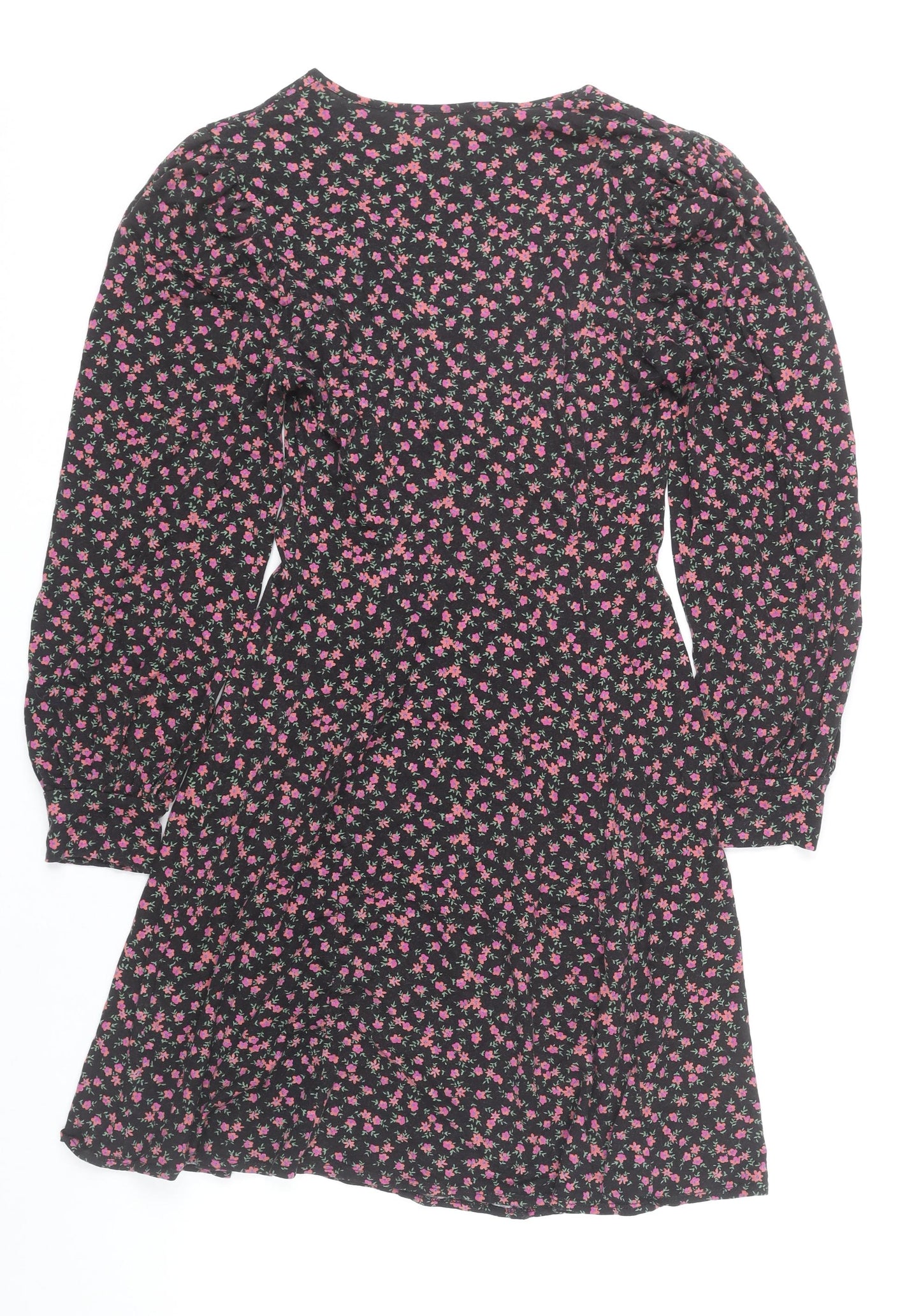 ASOS DESIGN Women’s Black Floral A-Line Short Dress UK 6