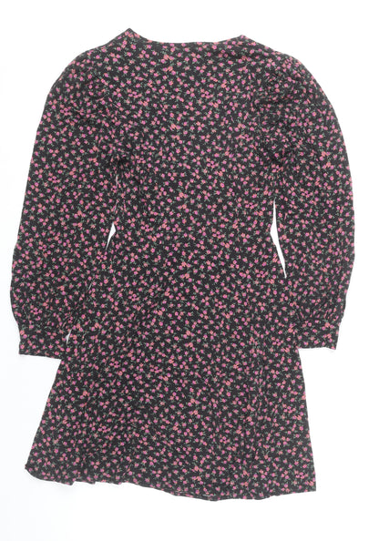 ASOS DESIGN Women’s Black Floral A-Line Short Dress UK 6