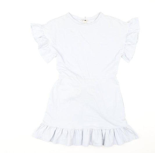 H&M Women’s Blue Flutter Sleeve Ruffle Hem Short Shift Dress Size 8