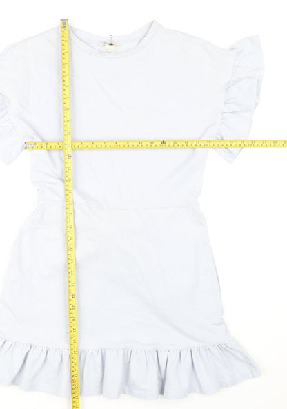 H&M Women’s Blue Flutter Sleeve Ruffle Hem Short Shift Dress Size 8