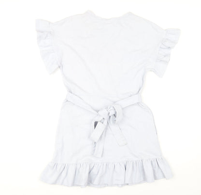 H&M Women’s Blue Flutter Sleeve Ruffle Hem Short Shift Dress Size 8